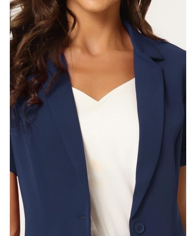 Women's 1 Button Office Business Short Sleeve Blazer Jacket Dark Blue $22.19 Blazers