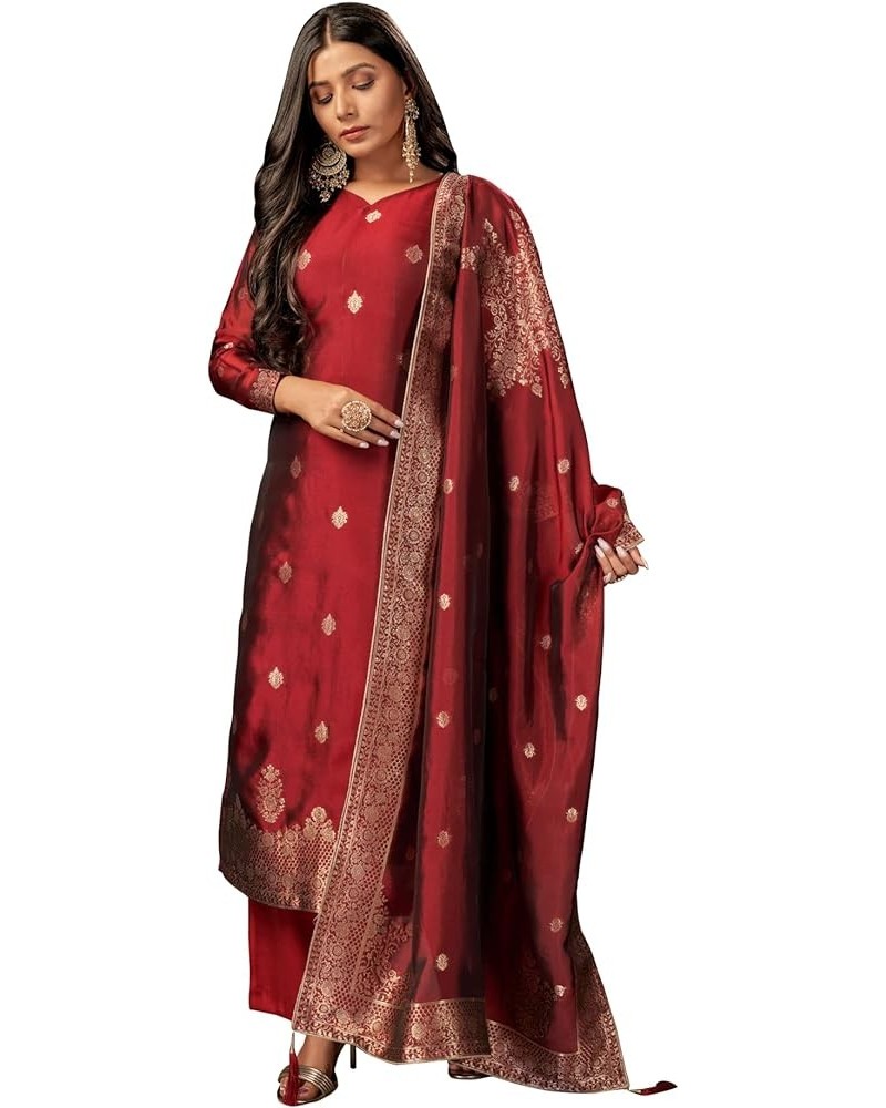 Indian Pakistani Designer Salwar Kameez Suit For Women || Viscose Zari Silk Work Unstitched Non Stitched Dress Fabric Red $40...