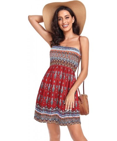 Summer Dress for Women Beach Boho Strapless Cover Ups Off Shoulder Floral Sundresses Red Boho $14.10 Swimsuits