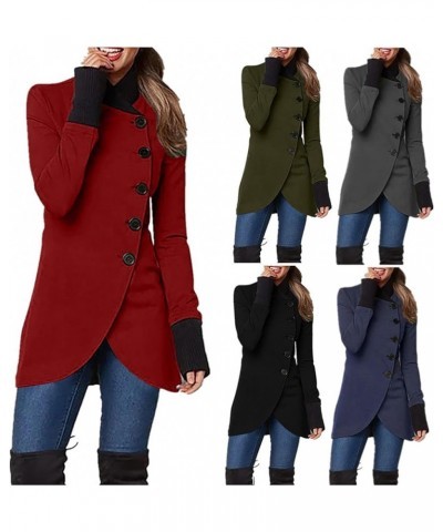 Women Winter Single Breasted Pea Coat High Neck Solid Color Jacket Casual Irregular Hem Coats Plus Size Black $15.59 Coats