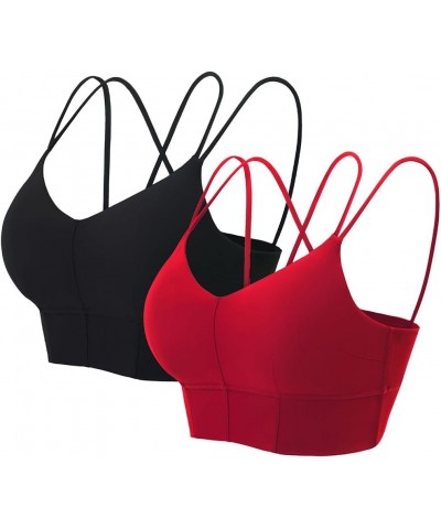 Padded Strappy Sports Bras for Women Criss Cross Back Medium Support Workout Running Yoga Bra Black&red $12.18 Lingerie