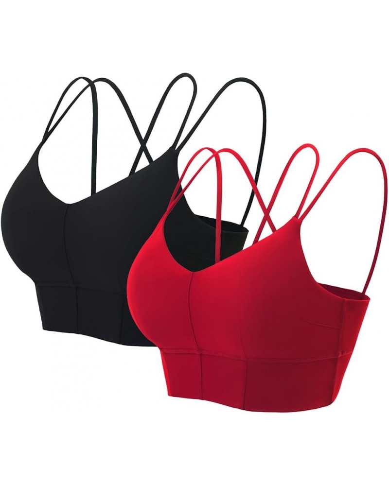 Padded Strappy Sports Bras for Women Criss Cross Back Medium Support Workout Running Yoga Bra Black&red $12.18 Lingerie