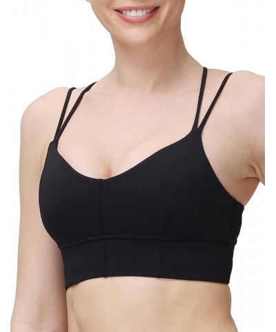 Padded Strappy Sports Bras for Women Criss Cross Back Medium Support Workout Running Yoga Bra Black&red $12.18 Lingerie