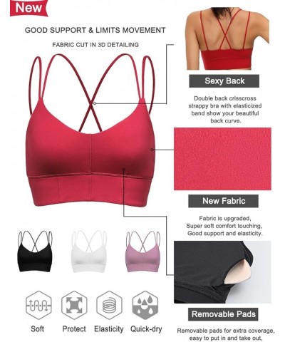 Padded Strappy Sports Bras for Women Criss Cross Back Medium Support Workout Running Yoga Bra Black&red $12.18 Lingerie