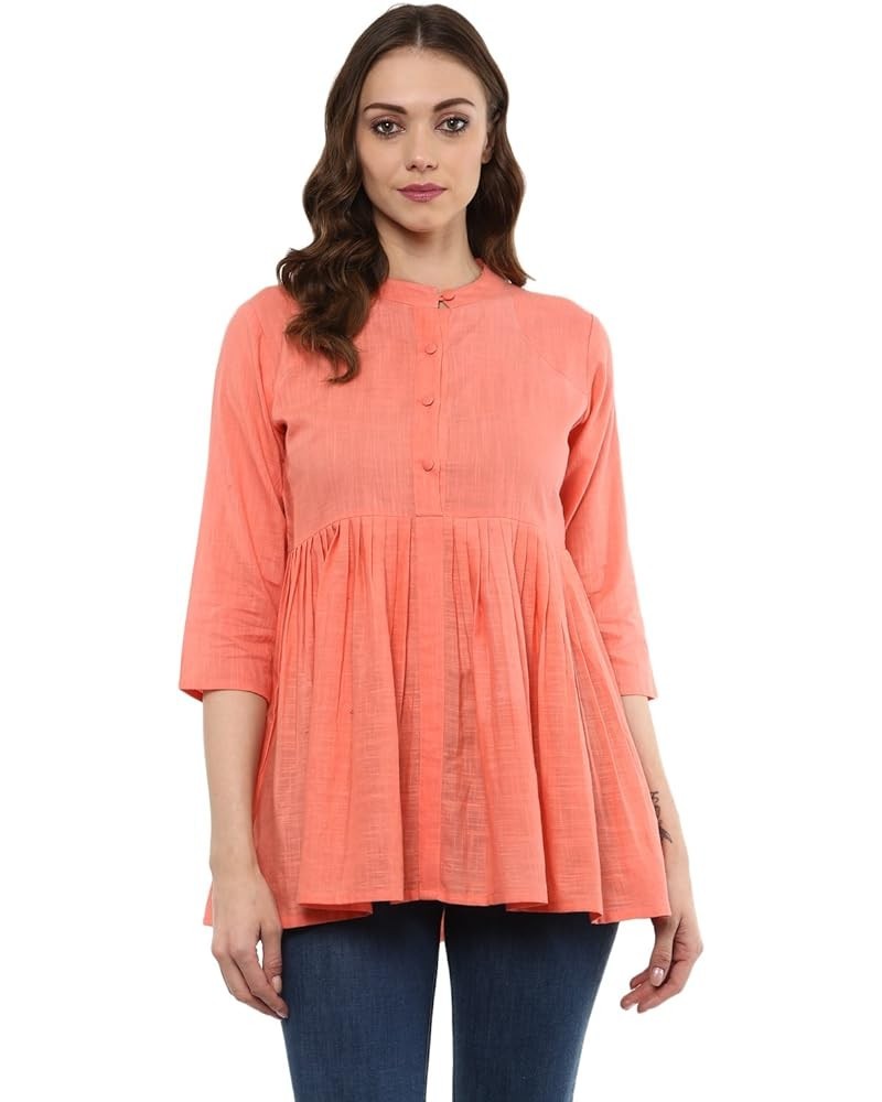 Women's Cotton Slub Flared Top Peach $6.38 Tops