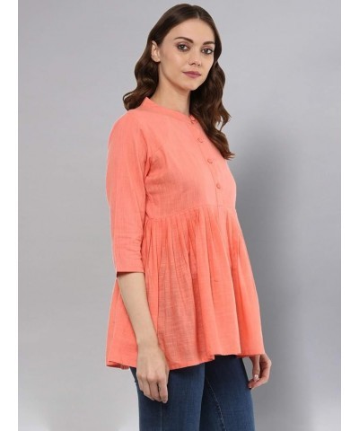 Women's Cotton Slub Flared Top Peach $6.38 Tops