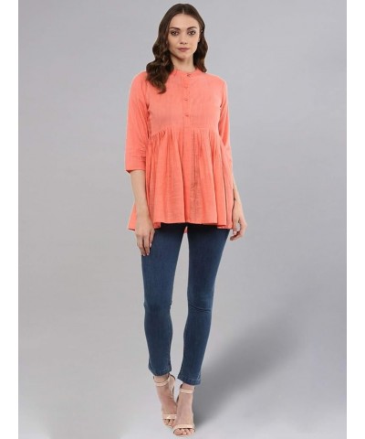 Women's Cotton Slub Flared Top Peach $6.38 Tops