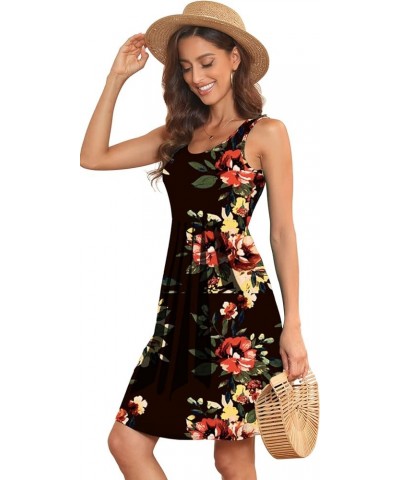 Women Summer Casual Sleeveless Midi Plain Pleated Tank Vest Dresses S-3XL 1-flower Black $14.74 Swimsuits