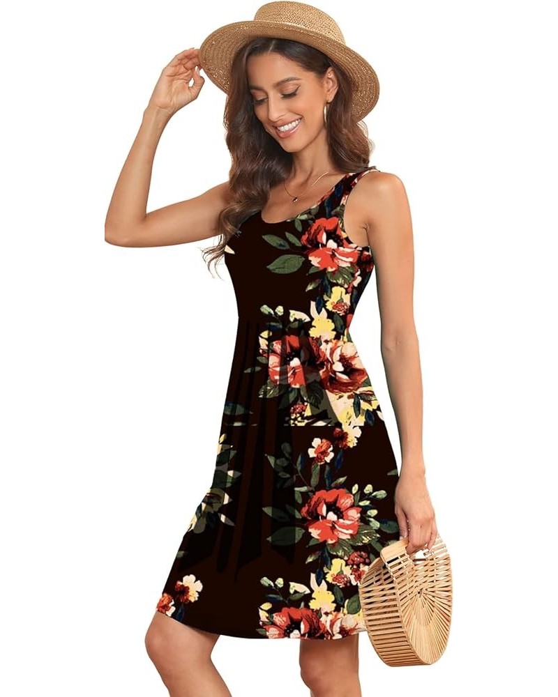 Women Summer Casual Sleeveless Midi Plain Pleated Tank Vest Dresses S-3XL 1-flower Black $14.74 Swimsuits