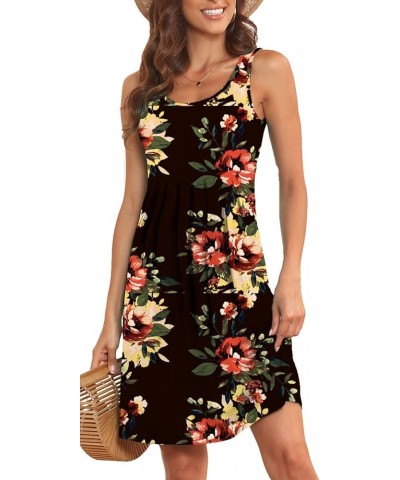 Women Summer Casual Sleeveless Midi Plain Pleated Tank Vest Dresses S-3XL 1-flower Black $14.74 Swimsuits