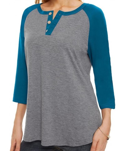 Womens Tops Color Block Raglan 3/4 Sleeve Shirts for Women Button Blouse Blue Sleeve $9.89 Tops