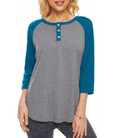 Womens Tops Color Block Raglan 3/4 Sleeve Shirts for Women Button Blouse Blue Sleeve $9.89 Tops