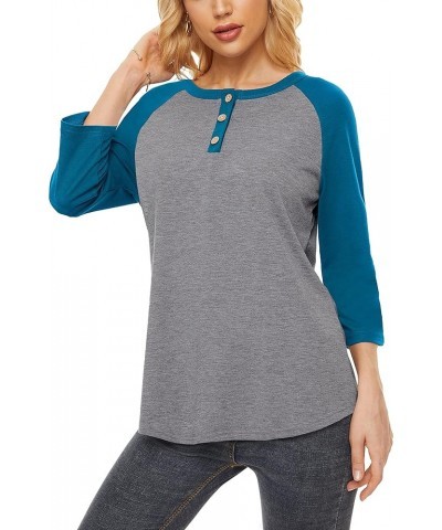 Womens Tops Color Block Raglan 3/4 Sleeve Shirts for Women Button Blouse Blue Sleeve $9.89 Tops