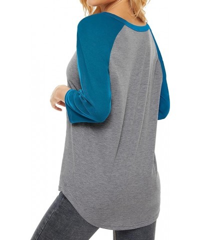 Womens Tops Color Block Raglan 3/4 Sleeve Shirts for Women Button Blouse Blue Sleeve $9.89 Tops