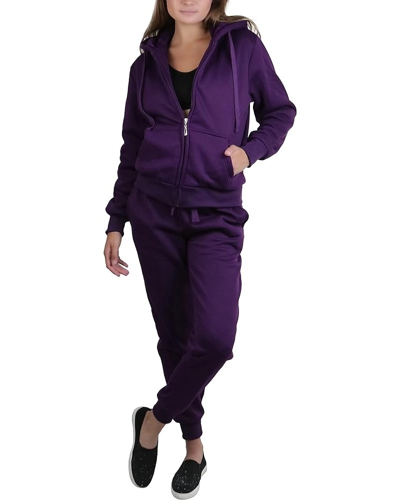 Women's French Terry Activewear Hooded Jacket & Pants Inside Fleeced Jacket - Purple $20.97 Activewear