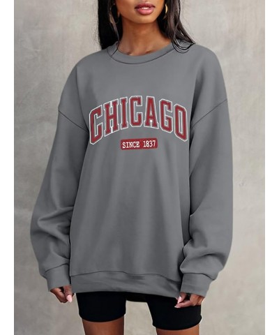 Oversized Graphic Sweatshirt for Women Long Sleeve Crewneck Pullover Casual Fall Hoodie Tops 2024 Chicago Grey $19.03 Hoodies...