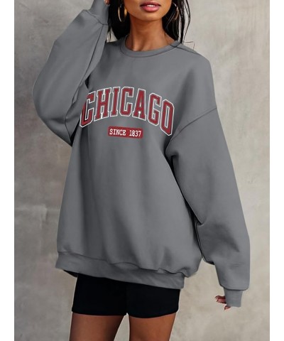 Oversized Graphic Sweatshirt for Women Long Sleeve Crewneck Pullover Casual Fall Hoodie Tops 2024 Chicago Grey $19.03 Hoodies...