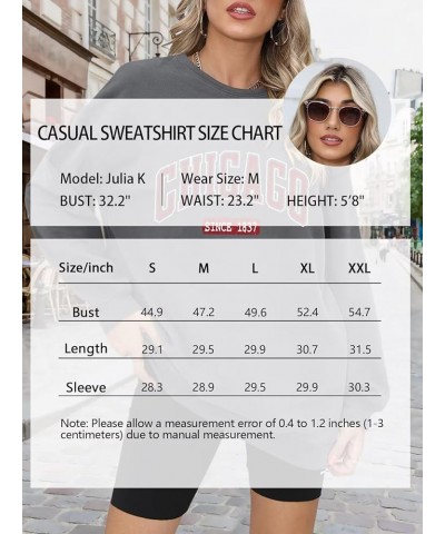 Oversized Graphic Sweatshirt for Women Long Sleeve Crewneck Pullover Casual Fall Hoodie Tops 2024 Chicago Grey $19.03 Hoodies...