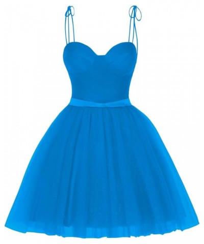 Short Homecoming Dress for Teens 2023 Spaghetti Strap Princess Glitter Tulle Short Prom Dress with Pocket DE85 Ocean Blue $31...