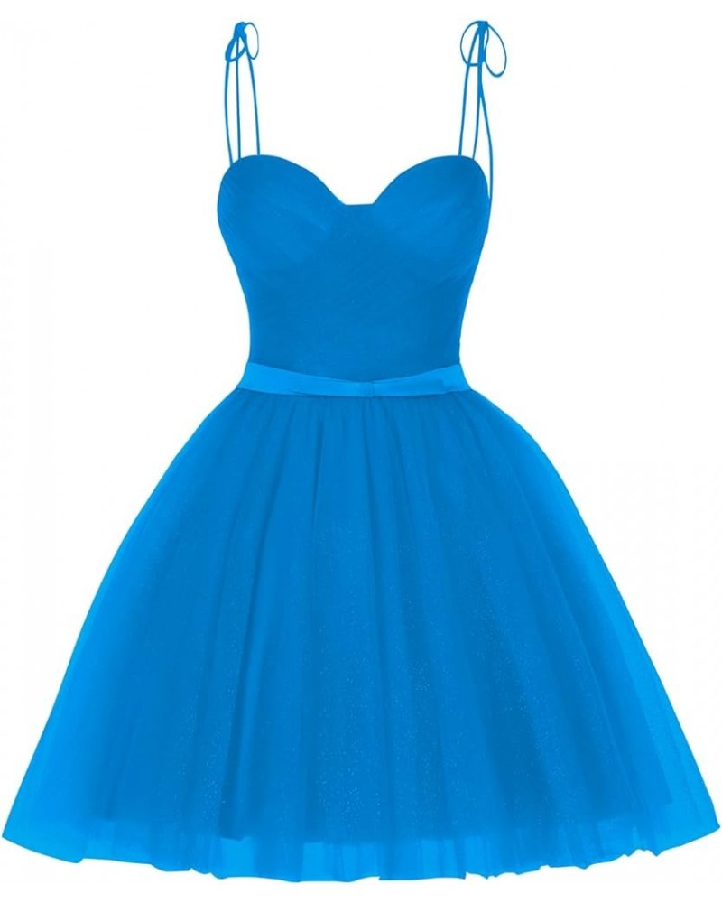 Short Homecoming Dress for Teens 2023 Spaghetti Strap Princess Glitter Tulle Short Prom Dress with Pocket DE85 Ocean Blue $31...