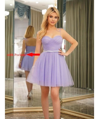 Short Homecoming Dress for Teens 2023 Spaghetti Strap Princess Glitter Tulle Short Prom Dress with Pocket DE85 Ocean Blue $31...