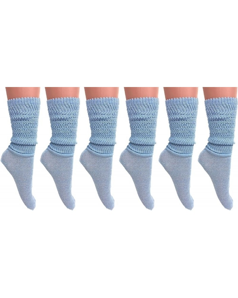 Cotton Lightweight Slouch Socks for Women Extra Thin Socks Size 9 to 11 Light Blue - 6 Pairs $9.68 Activewear