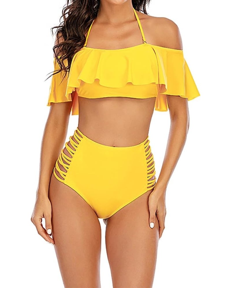 Swim Suits for Women Two Piece Bathing Suits High Waisted Bikini Sets Plus Size Modest Swimsuits with Shorts Tankini 04❁yello...