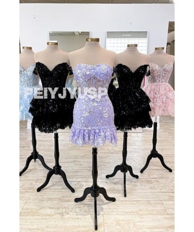 Women's Strapless Tight Homecoming Dresses for Teens 2023 Sparkly Sequin Lace Applique Ruffle Corset Prom Dress Purple $40.49...