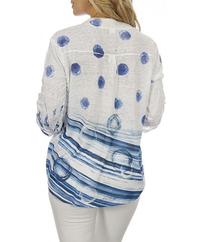 Women's Blue Spotted Mandarin Collar Top Multi $38.69 Blouses