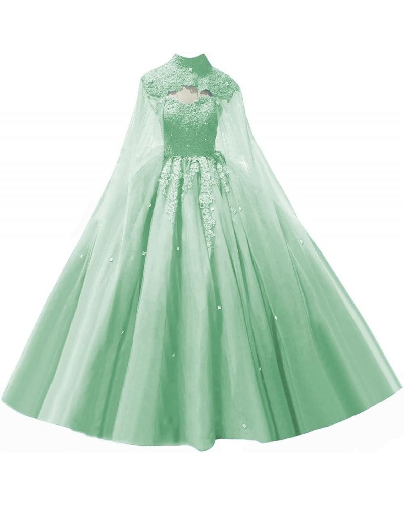 Women's Sweetheart Quinceanera Dresses with Cape Puffy Tulle Lace Ball Gown Beaded Prom Dress for Sweet 15 16 XXF025 Mint Gre...