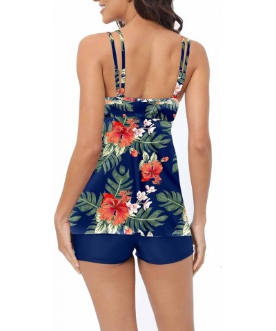 Bathing Suit for Women Two Piece Modest Tankini Swimsuits Floral Print Sleeveless Swim Suits Tank Top with Boyshorts 02 Blue ...