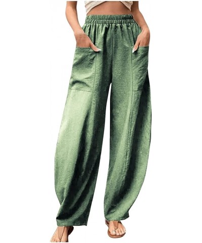 Women Plus Size Linen Pants High Waisted Solid Palazzo Pants Wide Leg Long Straight Casual Trousers with Pockets 4 Mint Green...