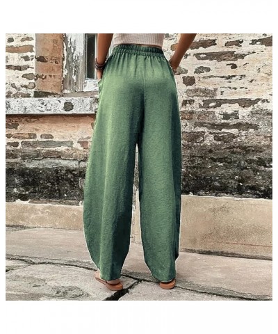 Women Plus Size Linen Pants High Waisted Solid Palazzo Pants Wide Leg Long Straight Casual Trousers with Pockets 4 Mint Green...