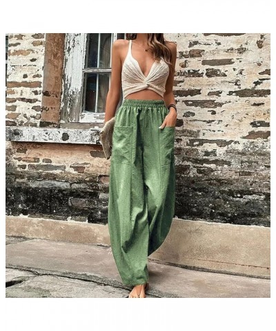 Women Plus Size Linen Pants High Waisted Solid Palazzo Pants Wide Leg Long Straight Casual Trousers with Pockets 4 Mint Green...