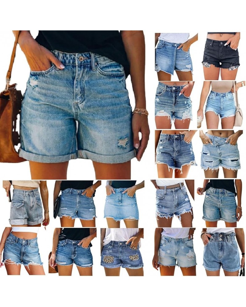 Women's Denim Shorts High Waisted Ripped Stretchy Denim Hot Short Distressed Frayed Hem Jeans Shorts with Pockets J Multi Col...