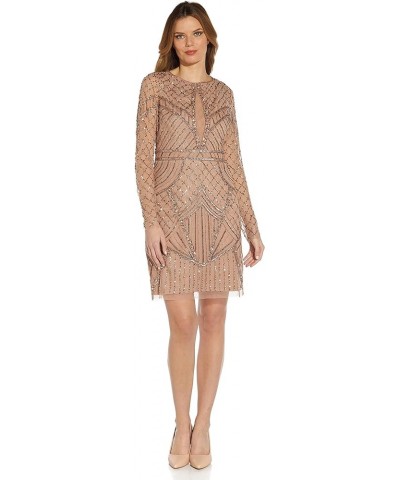 Women's Beaded Long Sleeve Sheath Rose Gold $62.48 Dresses