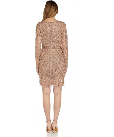 Women's Beaded Long Sleeve Sheath Rose Gold $62.48 Dresses