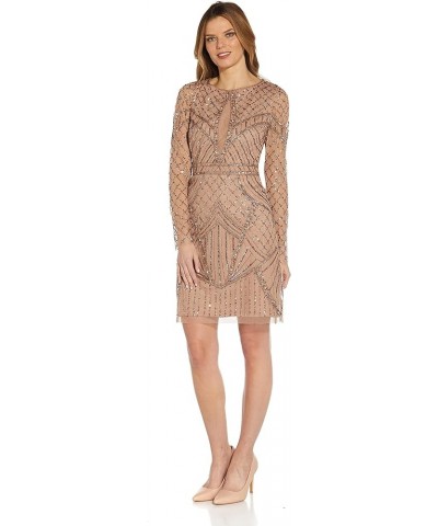 Women's Beaded Long Sleeve Sheath Rose Gold $62.48 Dresses