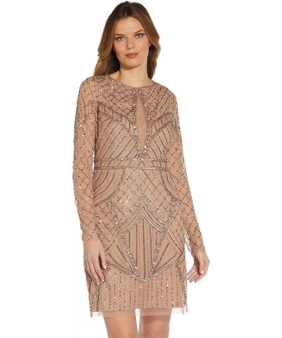 Women's Beaded Long Sleeve Sheath Rose Gold $62.48 Dresses