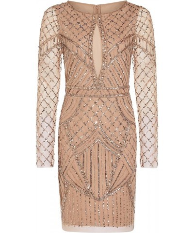 Women's Beaded Long Sleeve Sheath Rose Gold $62.48 Dresses