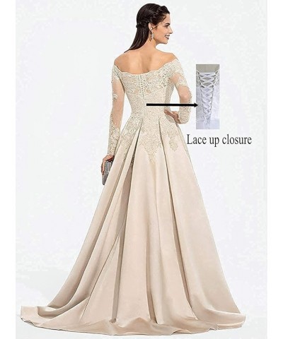 Women's Long Sleeve Off Shoulder Prom Dresses Long Satin Lace Wedding Dress Formal Party Dress Turquoise $44.10 Others