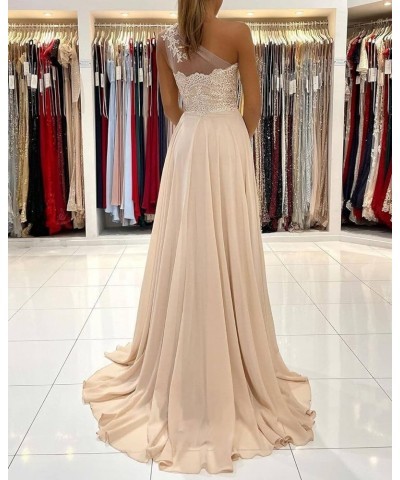 Women's One Shoulder Bridesmaid Dresses for Wedding Long Lace A-Line Silt Formal Evening Gown with Pockets Hot Pink $31.20 Dr...