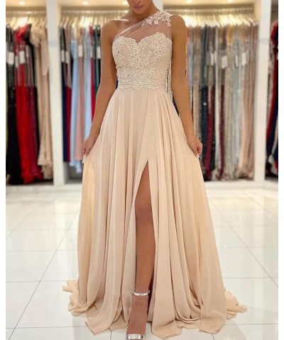 Women's One Shoulder Bridesmaid Dresses for Wedding Long Lace A-Line Silt Formal Evening Gown with Pockets Hot Pink $31.20 Dr...