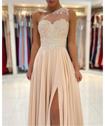 Women's One Shoulder Bridesmaid Dresses for Wedding Long Lace A-Line Silt Formal Evening Gown with Pockets Hot Pink $31.20 Dr...