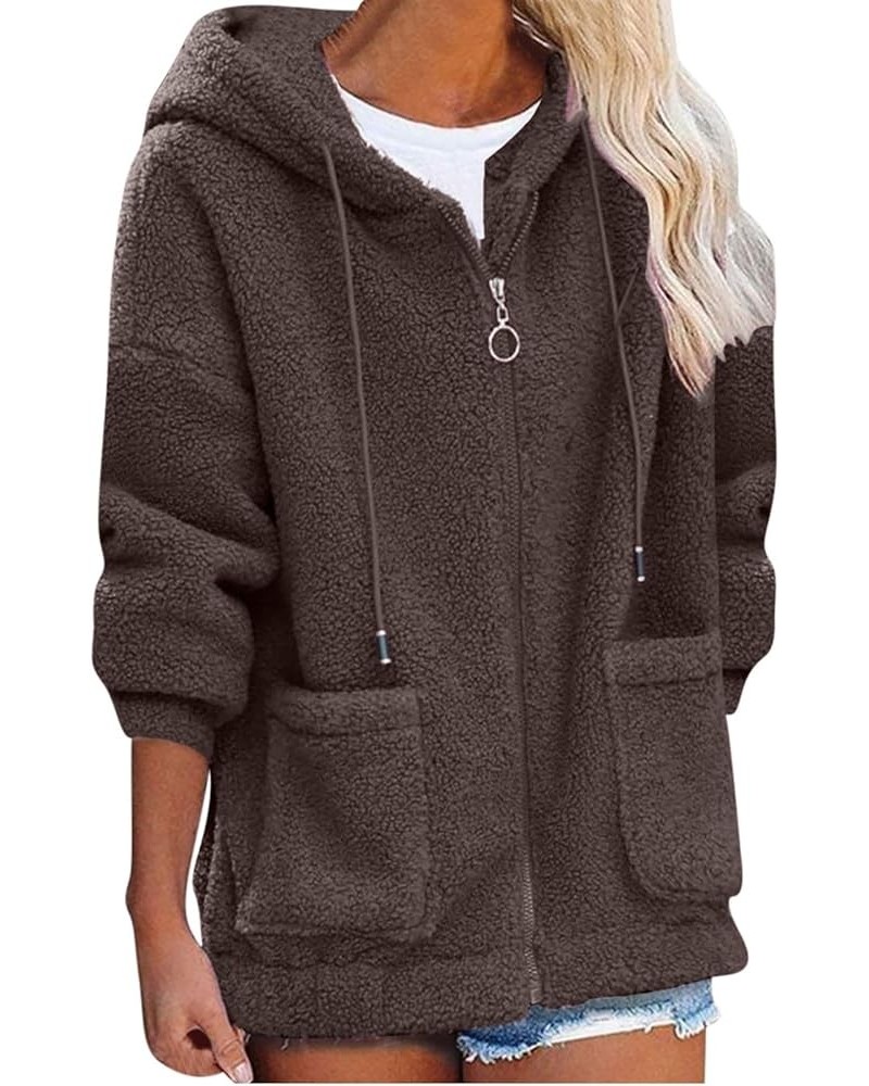 Women's Full Zipper Hoodies Solid Color Fleece Sweatshirts Casual Size Long Sleeve Tops Warm Jackets with Pockets Coffee 3 $8...