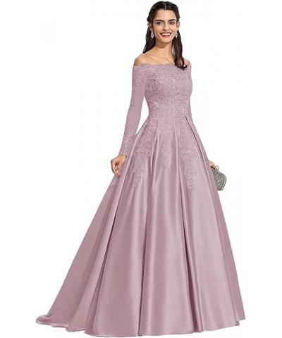 Women's Long Sleeve Off Shoulder Prom Dresses Long Satin Lace Wedding Dress Formal Party Dress Turquoise $44.10 Others