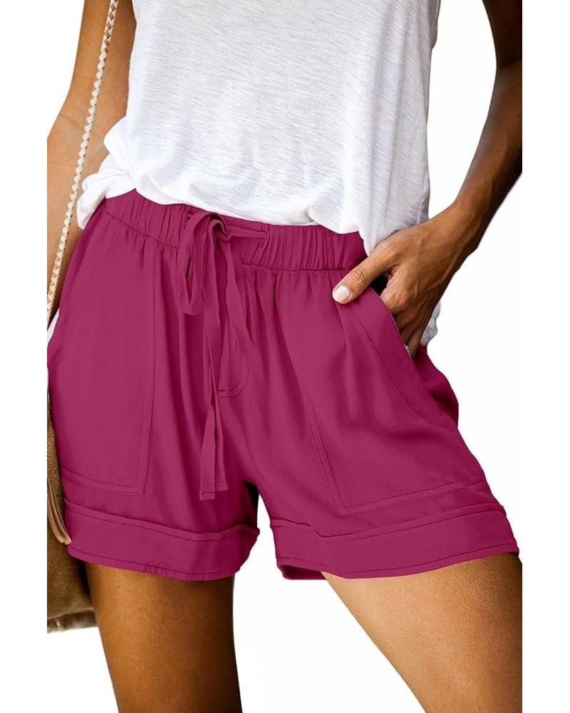 Womens Casual Drawstring Shorts Summer Elastic Waist Shorts Pocketed Pants A-rose $12.64 Activewear