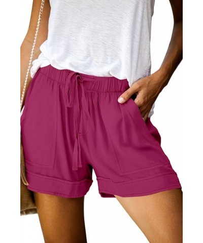 Womens Casual Drawstring Shorts Summer Elastic Waist Shorts Pocketed Pants A-rose $12.64 Activewear