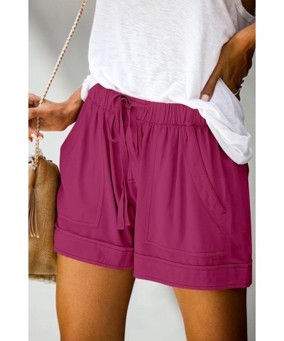 Womens Casual Drawstring Shorts Summer Elastic Waist Shorts Pocketed Pants A-rose $12.64 Activewear