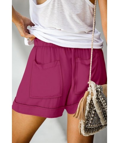 Womens Casual Drawstring Shorts Summer Elastic Waist Shorts Pocketed Pants A-rose $12.64 Activewear